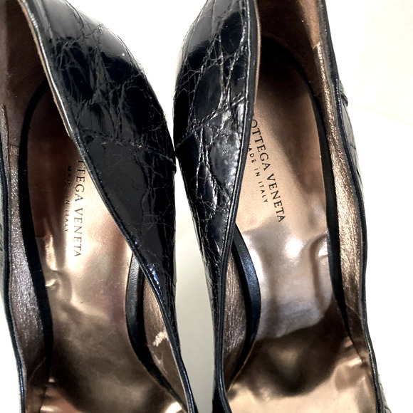 Bottega Veneta Pump Black Croc Leather Round Toe Slim Heel Italy Slip On 39 9 - Picture 10 of 12